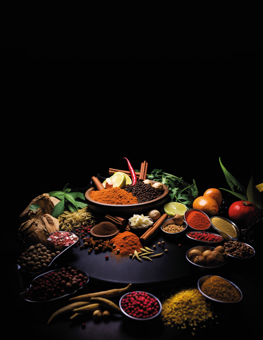An assortment of whole and ground spices from the Samaroh brochure